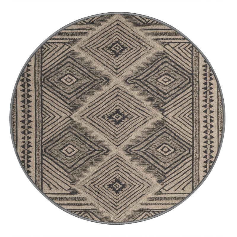 Washable Kapa Designs Hawaiian Area Rug, Round 4'