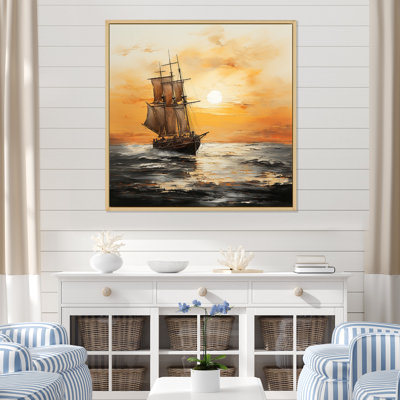 Boat Sailing Into The Sunset - Coastal Sunset Wall Art
