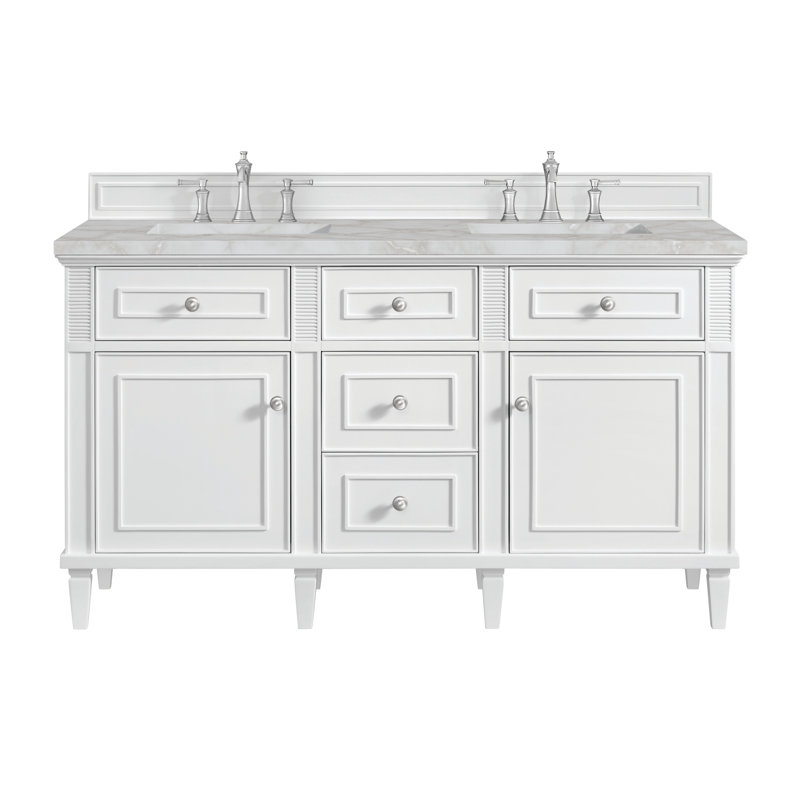 Lorelai 60'' W Double Vanity, Victorian Silver Silestone, Bright White, 8" Widespread
