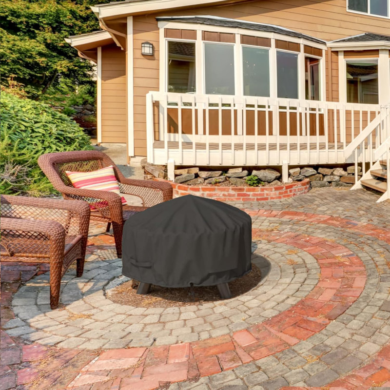 Waterproof and Windproof Durable Round Fire Pit Cover for 22-32 Inch Fire Pit with Straps and Built