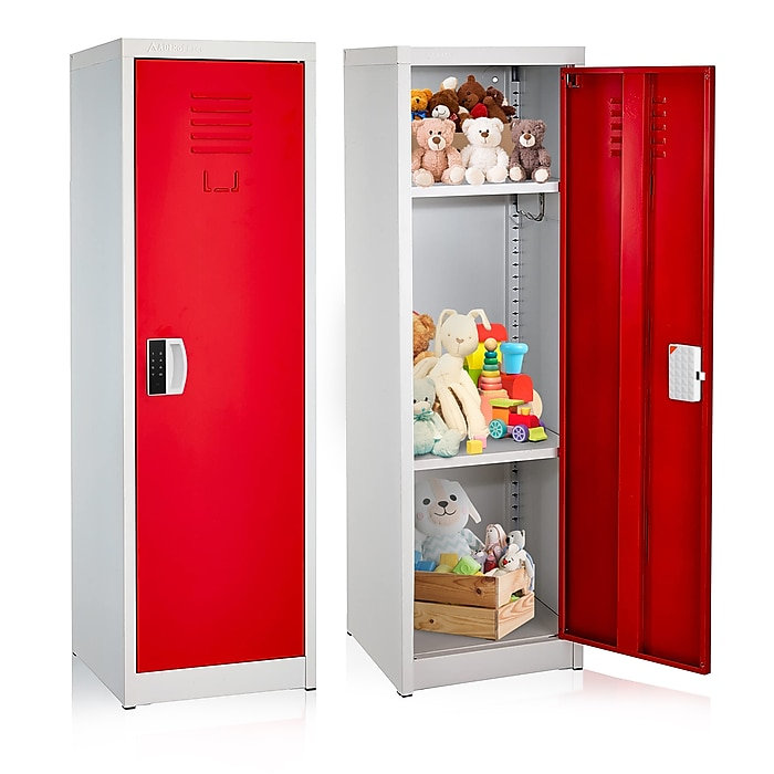 Casier pour enfant à 1 porte en acier 48 po H x 15 po l - Rangement pour les écoles, la salle de sport, la maison - Comprend une tablette, des crochets, une ventilation et un porte-carte - Assemblage facile avec serrure numérique