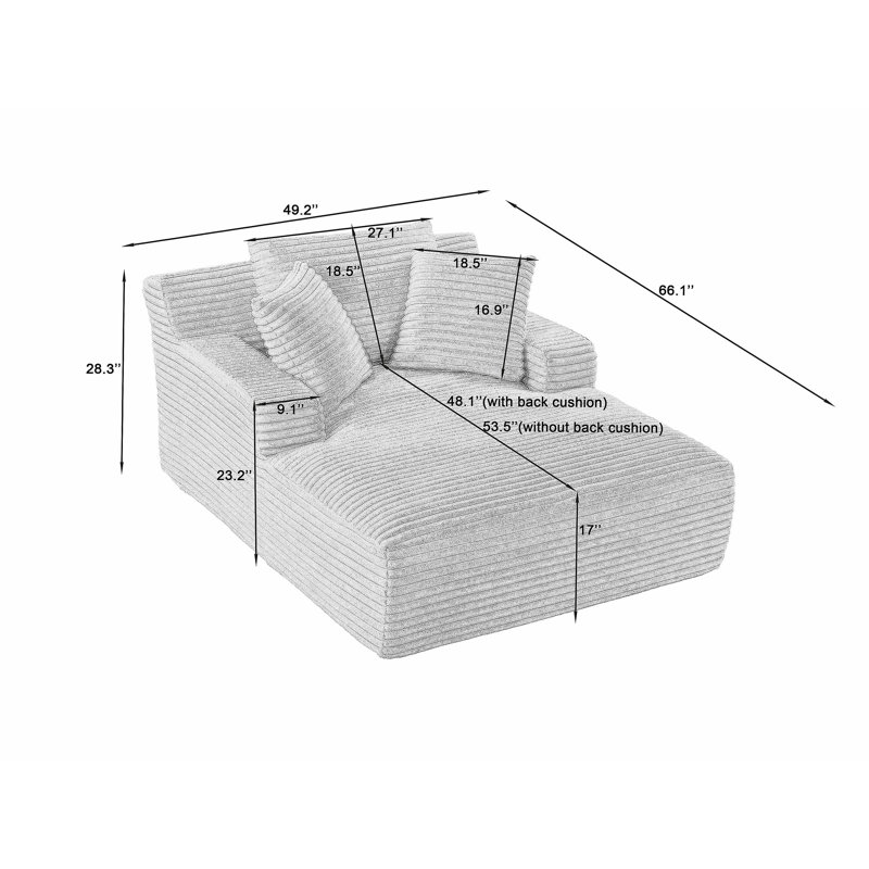 Très grande chaise longue d'intérieur, canapé rembourré en velours côtelé moderne, aucun assemblage requis, canapé-lit confortable pour le salon, le bureau