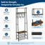 Portemanteau autoportant 4 en 1 pour vestibule, portemanteau avec tringle, tablettes de rangement pour chaussures et banc rembourré, panneau de particules avec structure en métal noir robuste-473896372