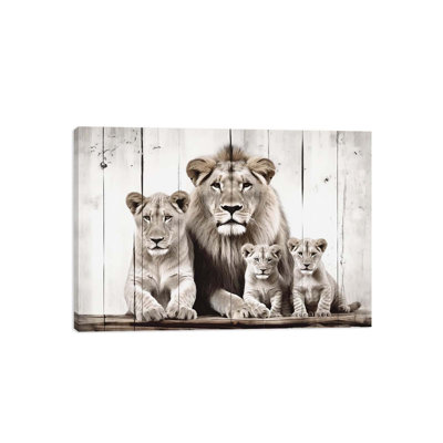 Lion Canvas Wall Art, Lions On Wooden Background Picture Print Modern Animal Painting Poster 36X24in