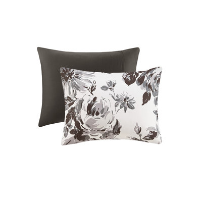 Édredon très doux pour très grand lit / très grand lit - imprimé floral noir et blanc, 2 taies décoratives, literie lavable à la machine pour une chambre chic