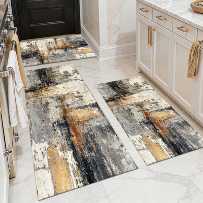 Tapis de cuisine 20 po x 32 po + 20 po x 48 po + 20 po x 59 po Tapis de cuisine à motif abstrait antidérapant 3 pièces