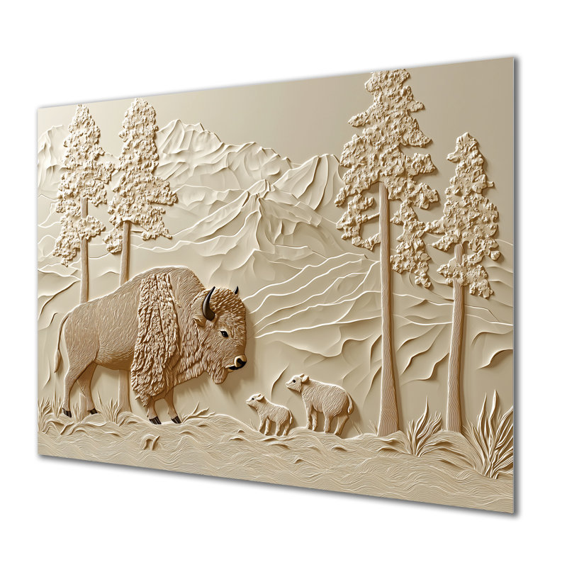 Bison Forest Scene In Autumn - Buffalo Animal, impression murale sur métal, H 16 po x l 32 po x P 0,84 po