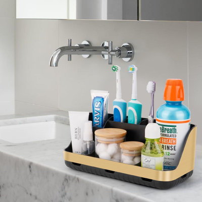Toothbrush Holders for Bathrooms Countertop Organizer,Detachable 7 Slots Electric Toothbrush and Toothpaste Holder, Organization and Storage, Restroom Accessories Vanity Stuff(Gold)
