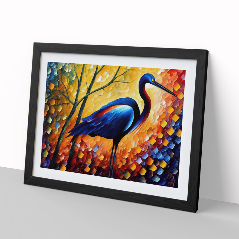 Heron Bird Abstract Vol.1 - Single Picture Frame Painting, 46cm H x 64cm W x 2cm D, Black