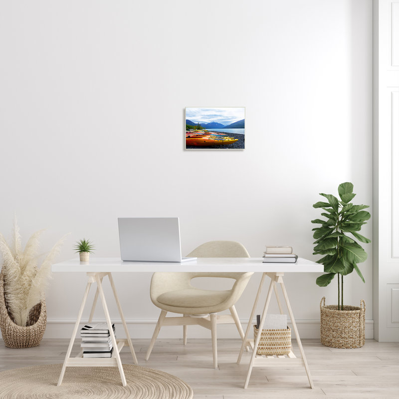 Rowof Kayaks Mountain Peak, paysage de lac - impression, H 10 po x l 15 po, Bois