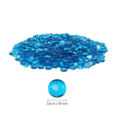 Verre de feu, pierres de foyer résistantes aux hautes températures de 10 lb / 4,5 kg, perles de verre de foyer réfléchissantes de 3/4 po / 19,05 mm, aménagement paysager en pierre à haute brillance pour table de foyer, bleu Caraïbes