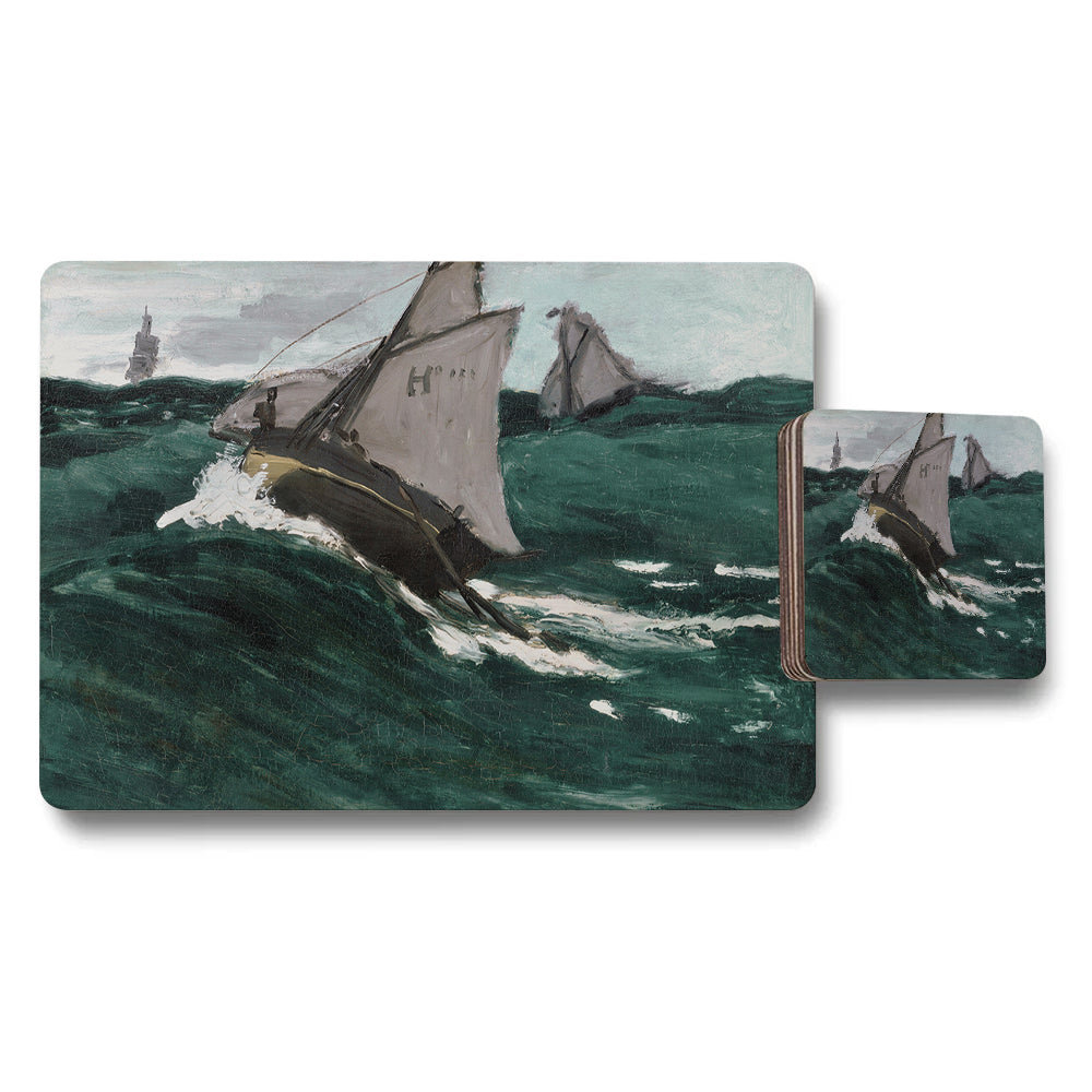 Sailing Ship Placemats and Coasters Set Ocean Wave Artwork