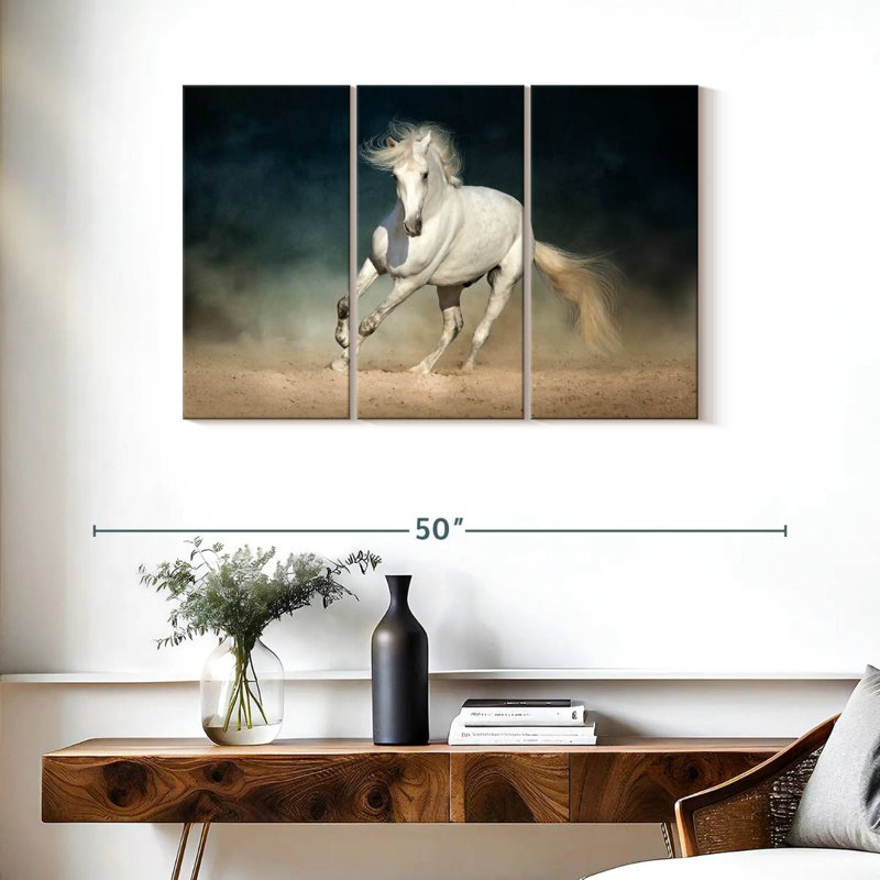 Brampt Dusty White Horse, 24" H x 38" W