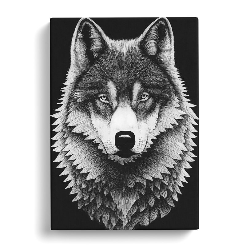 Monochrome Wolf No.3 - Wrapped Canvas, 50cm H x 35cm W x 3cm D