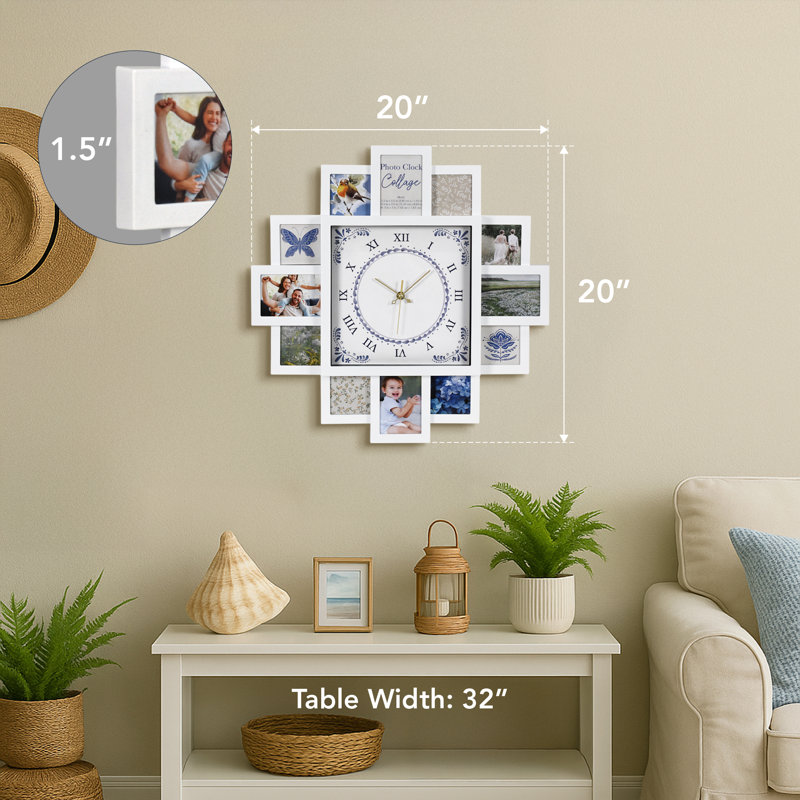  Photo Collage White & Blue Wall Clock 20"