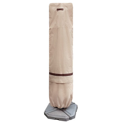 Housse de parasol d'extérieur imperméable et de parasol avec poteau intégré pour parasol décalé en porte-à-faux (brun clair)