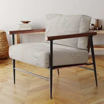Chaise avec accoudoirs rembourrée en velours Modern Beach Beige Sand Charm I