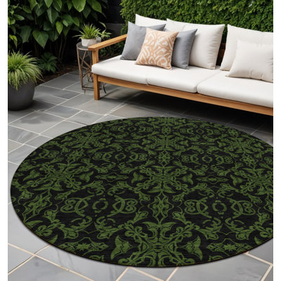 Tapis intérieur / extérieur rond 8 pi vert olive et vert HomeRoots