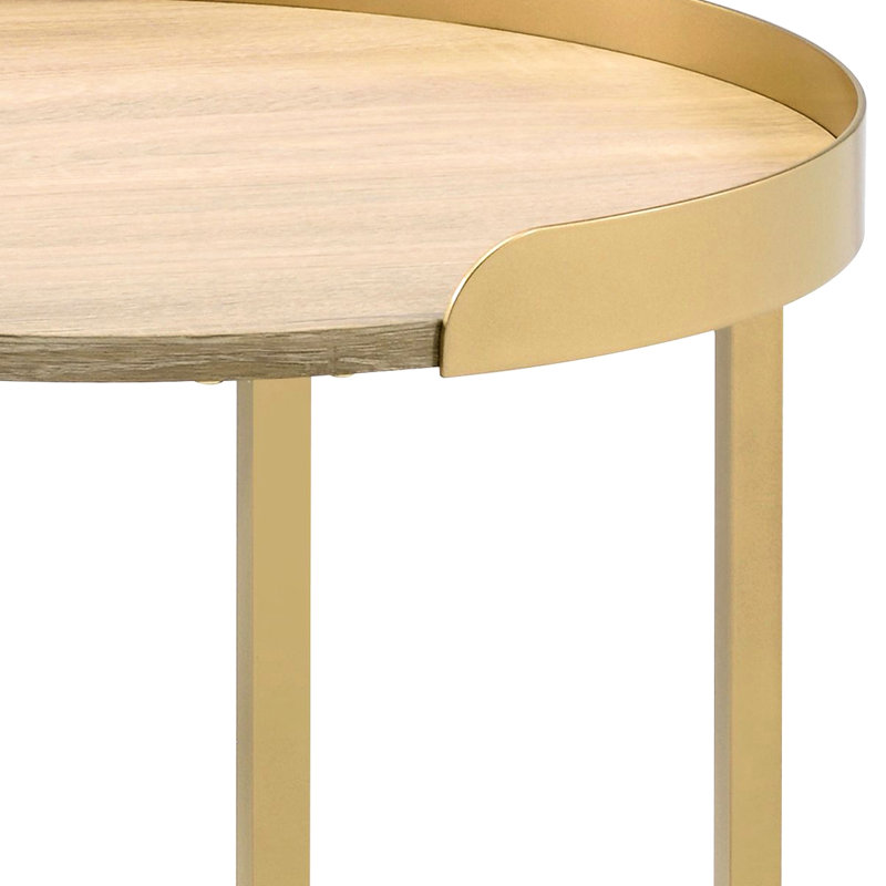 Table de bout avec plateau en chêne et métal doré