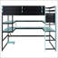 Lit mezzanine double en bois avec bureau, rangement latéral, multi-tablettes et lumière RVB, bleu nuage