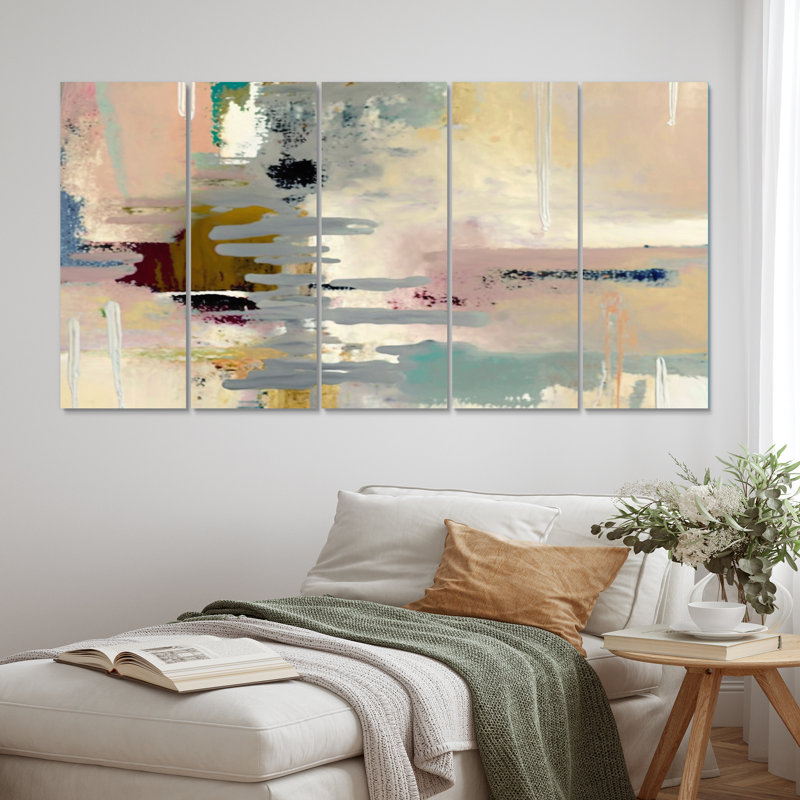 «Autumn Of Retro Groove Abstract Expressionism I», reproduction d'art sur toile abstraite - 5 panneaux égaux