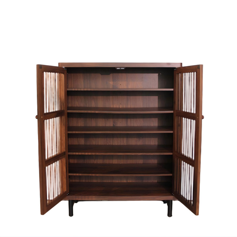 Shoe Cabinet With Shutter Doors, Walnut