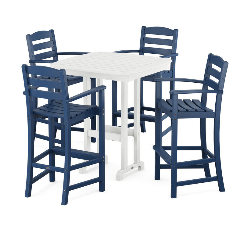 POLYWOOD La Casa Café 5-Piece Bar Set, Navy/White