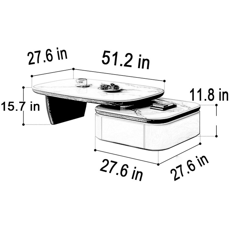 Table basse à bascule rétractable crème, Noir