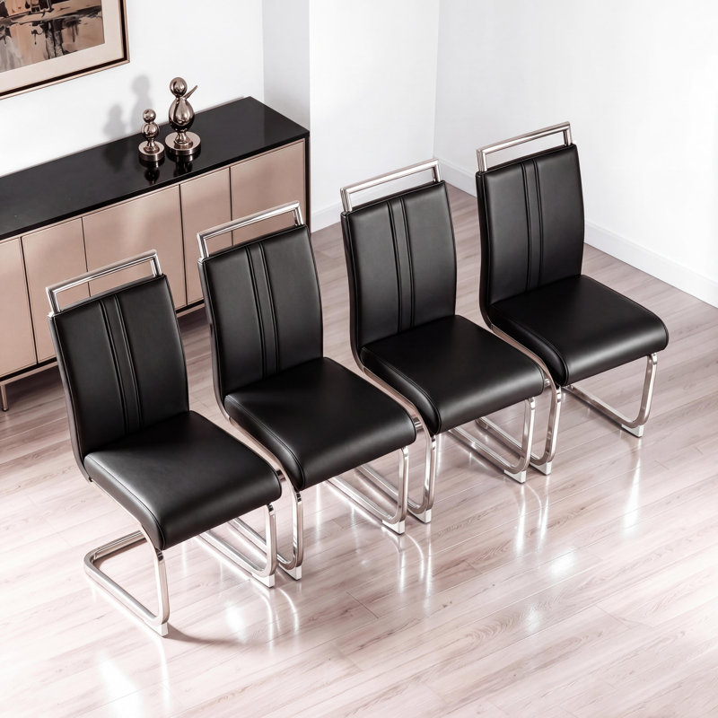 Modern Luxe Faux Leather Dining Chair Set of 4, Thick Foam Dining Chairs, C Shaped Kitchen Chairs for Dining Room, Conference Room