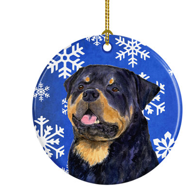 Ornement figurine suspendu en céramique de noël hiver rottweiler