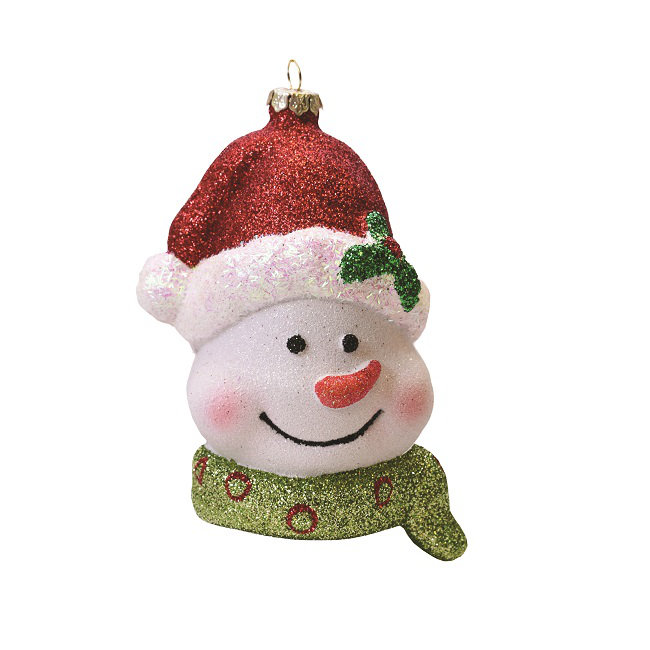 Ornement en forme de tête de bonhomme de neige fantaisiste incassable 5 po rouge et blanc