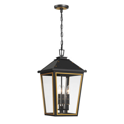 Luminaire suspendu d'extérieur 4 lumières noir mat + or texturé Michalena