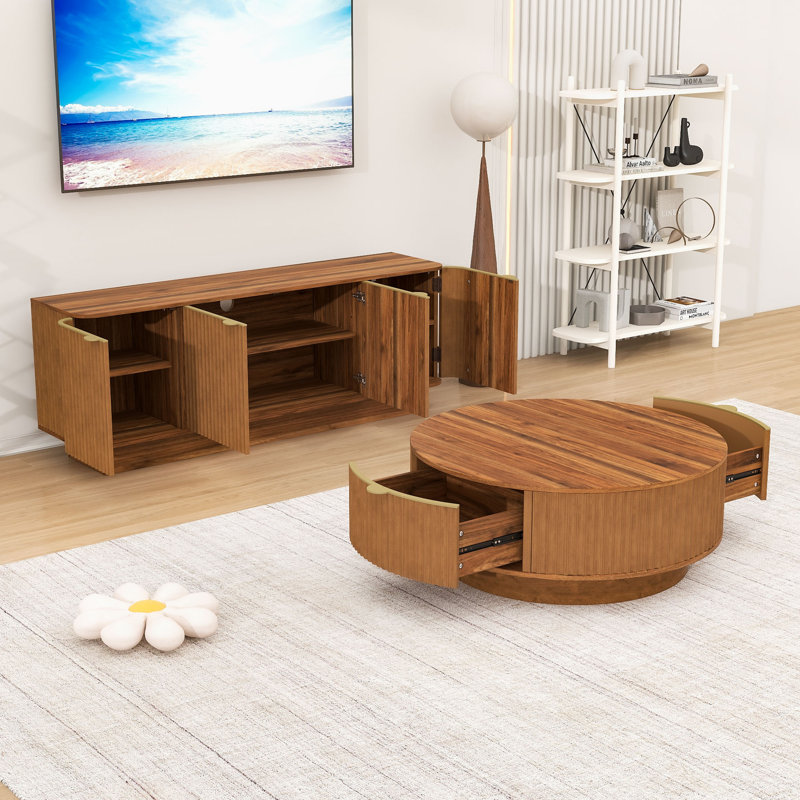 Table basse et console de télévision avec 2 tiroirs et armoire, Brown