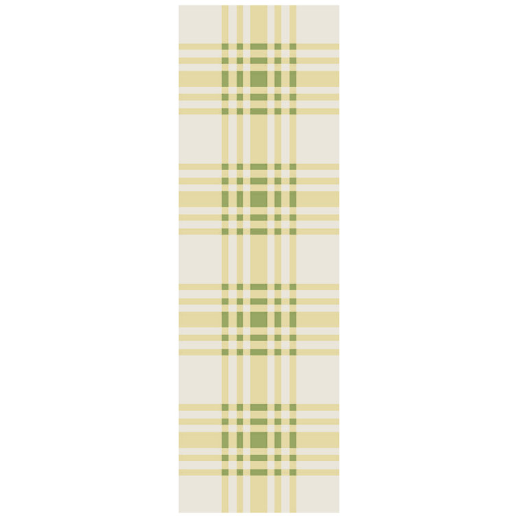 Tapis jaune chartreuse en laine tissé à plat à la main Happy Cottage