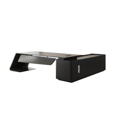Bureau de direction en L laqué en coin, bureau de luxe moderne avec rangement latéral verrouillable
