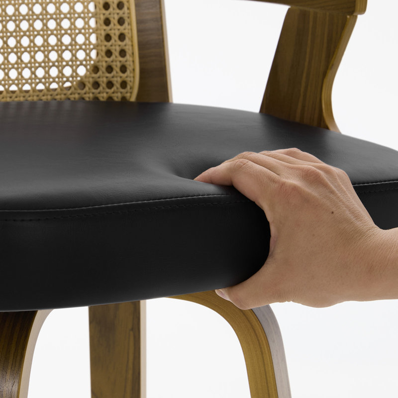 Tabouret rembourré à dossier en canne avec accoudoirs, Noir, 1
