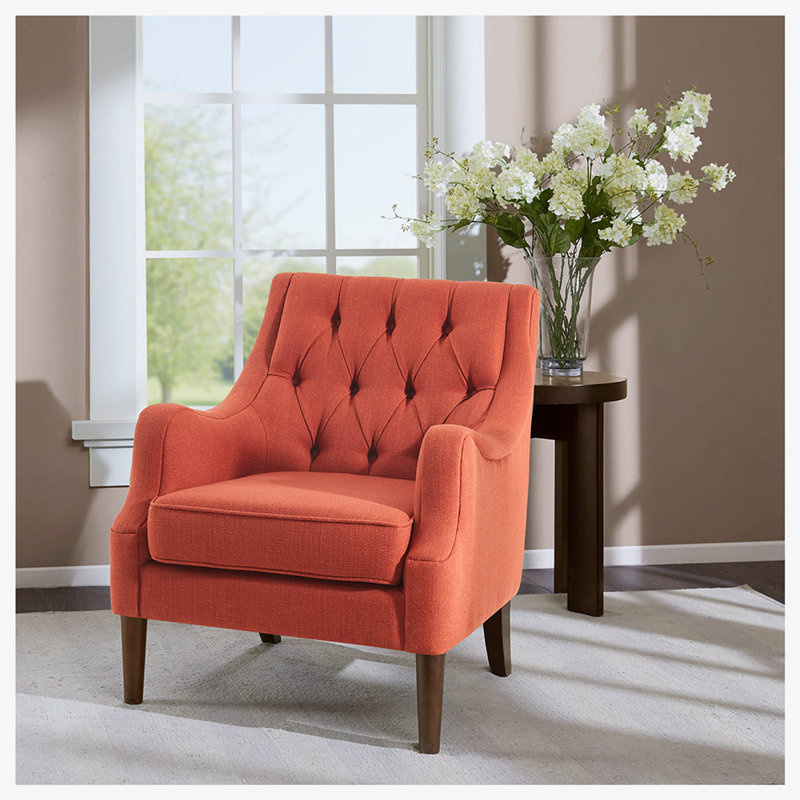 Fauteuil Cathy en polyester capitonné de 74,93 cm de large, Polyester épice