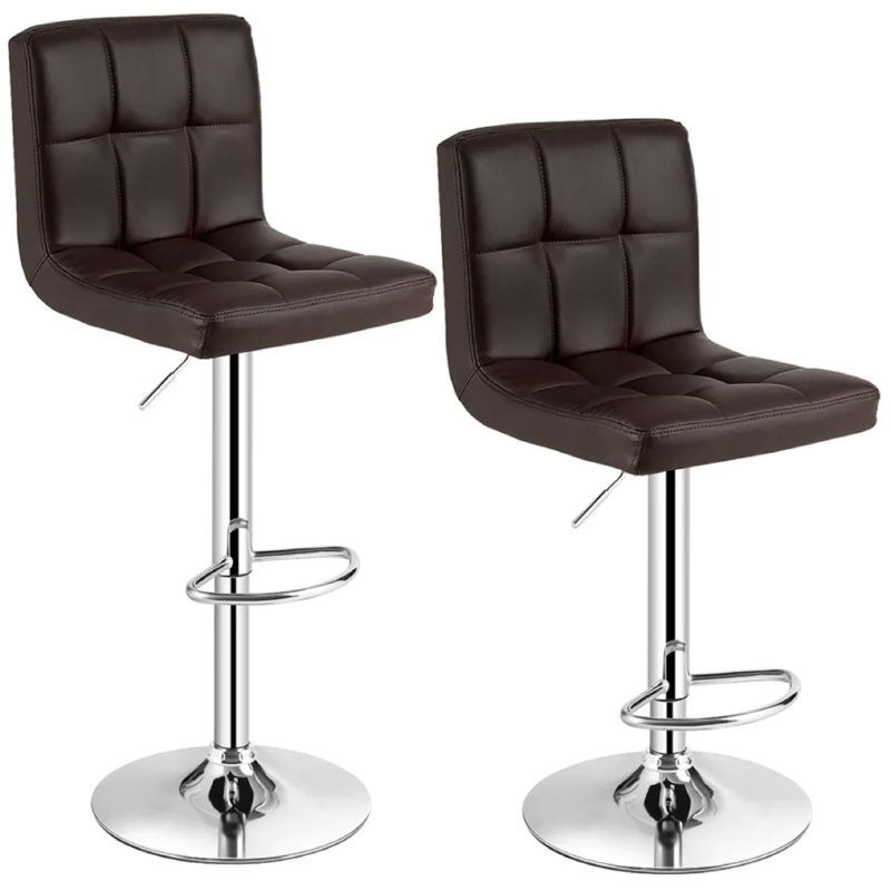 Swivel Upholstered Adjustable Height Counter Stool with Metal Frame, Coffee, 2