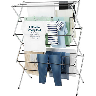 Séchoir à linge en chrome robuste et pliable - Support à lessive résistant à la rouille pour l'intérieur et l'extérieur