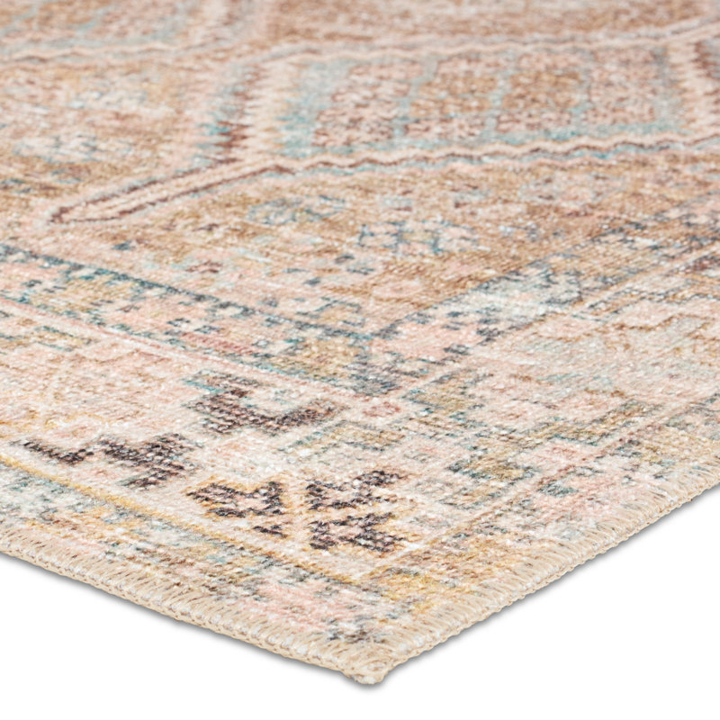 Bungalow Rose Charleton Performance Washable Trellis Brown/Tan Area Rug, Rectangle 7'6" x 9'6"