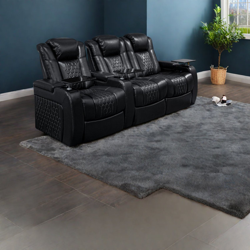 Luxury Black Recliners With Storage, Premium Leather, Modern Home Relaxation