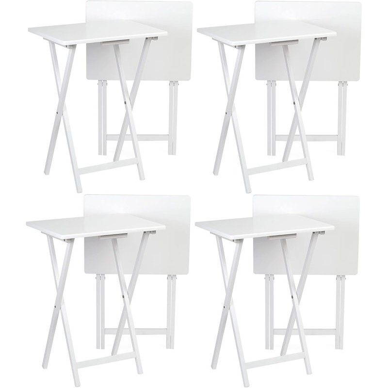 Ensemble de 8 plateaux de table pliables portatifs 8 pièces, fabrication en bois massif, support de service robuste - blanc
