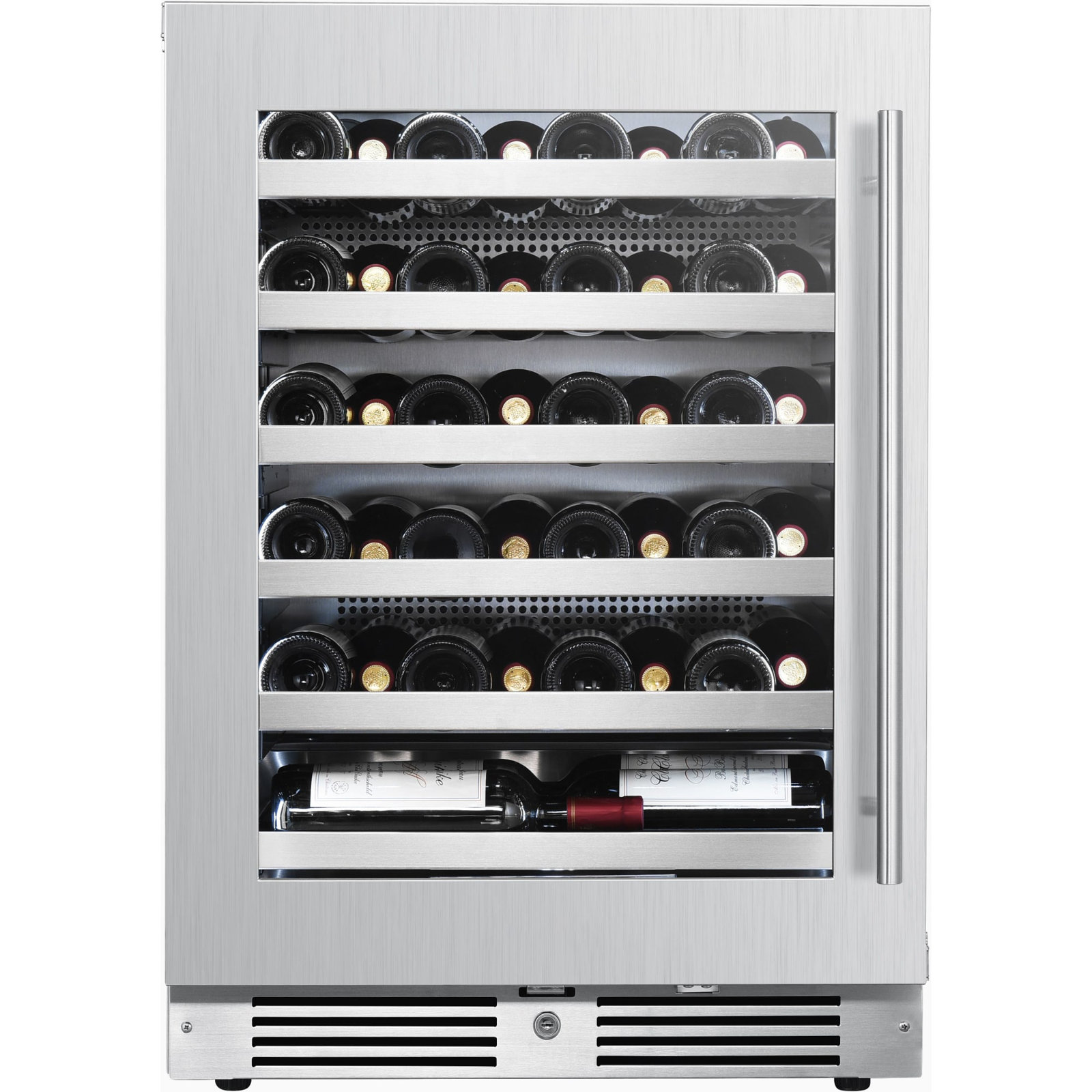 24 Inch Wide 44 Bottle Capacity Single Zone Wine Cooler with Alternating (Blue, White, Amber) LED lighting, Door Alarm, Touch Control Panel and Lockab | Fridge.com