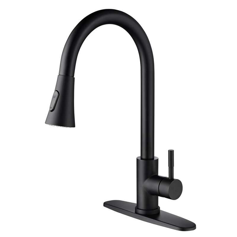 Robinet de cuisine noir mat avec douchette extractible: acier inoxydable, tête rotative à 360 °, revêtement anticorrosion, poignée simple pour un contrôle complet de l'eau dans différents cas de figure