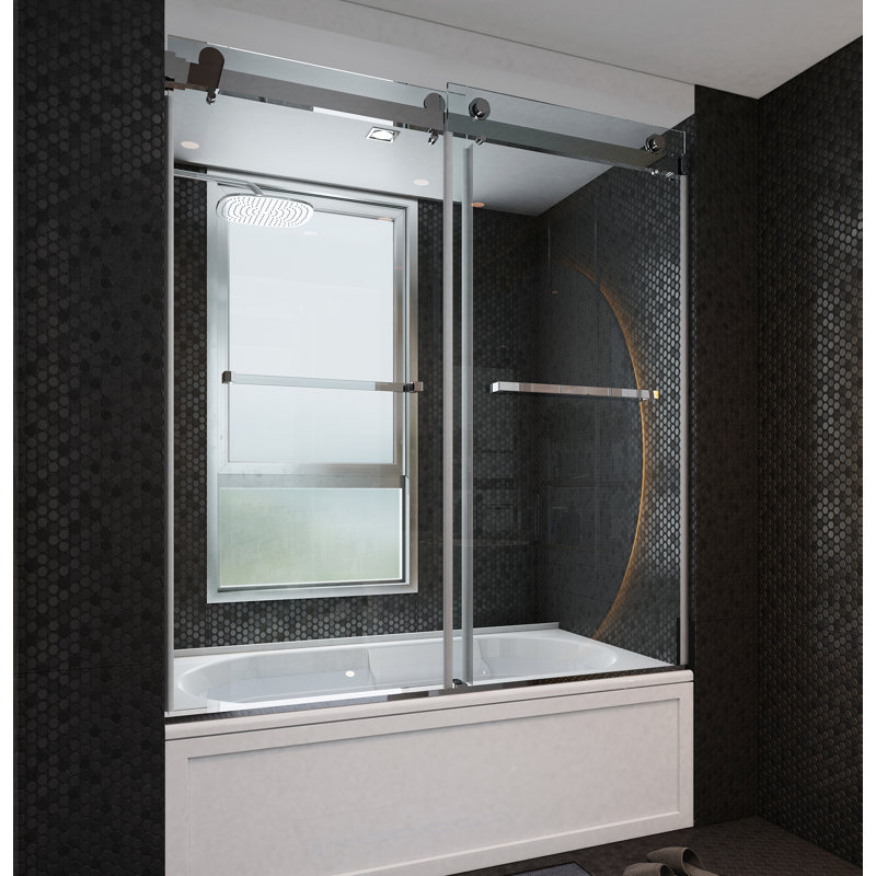 60'' - W x 66'' H Double Added Door Frameless Tub Door with No, Chrome