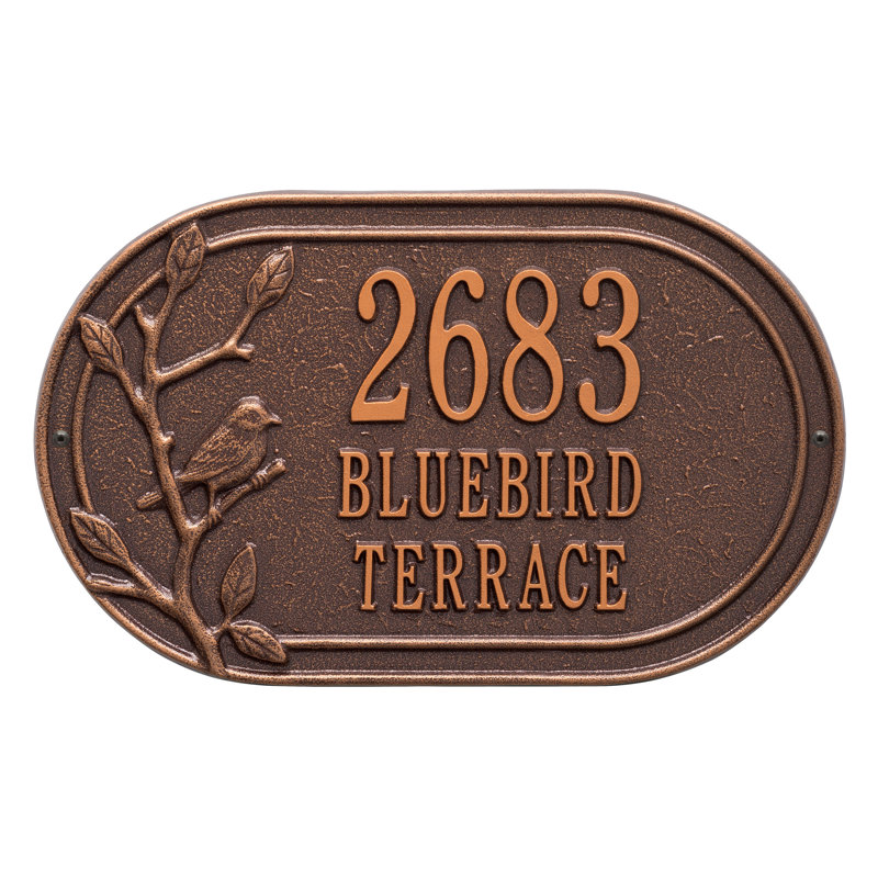 Plaque d'adresse murale sur 3 lignes Woodridge, Cuivre Antique, Oui