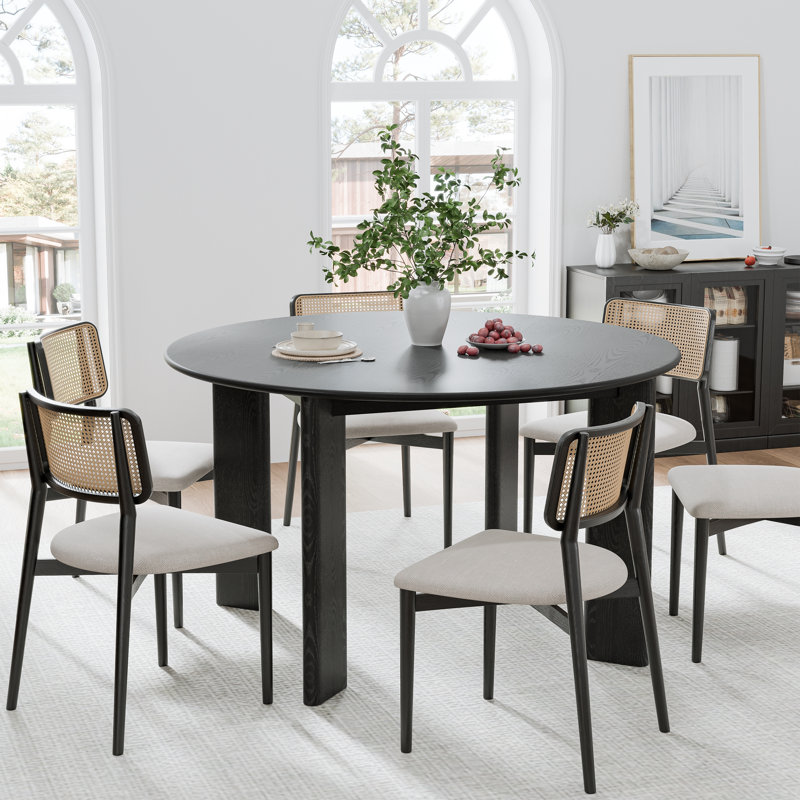 30“H Round Wood Dining Table Kitchen Table with 4 Legs, 30"H x 52"L x 52"W, Black