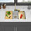 Évier de cuisine à fixation en cascade avec robinet rétractable 33 po x 22 po x 10 po en granite composite blanc