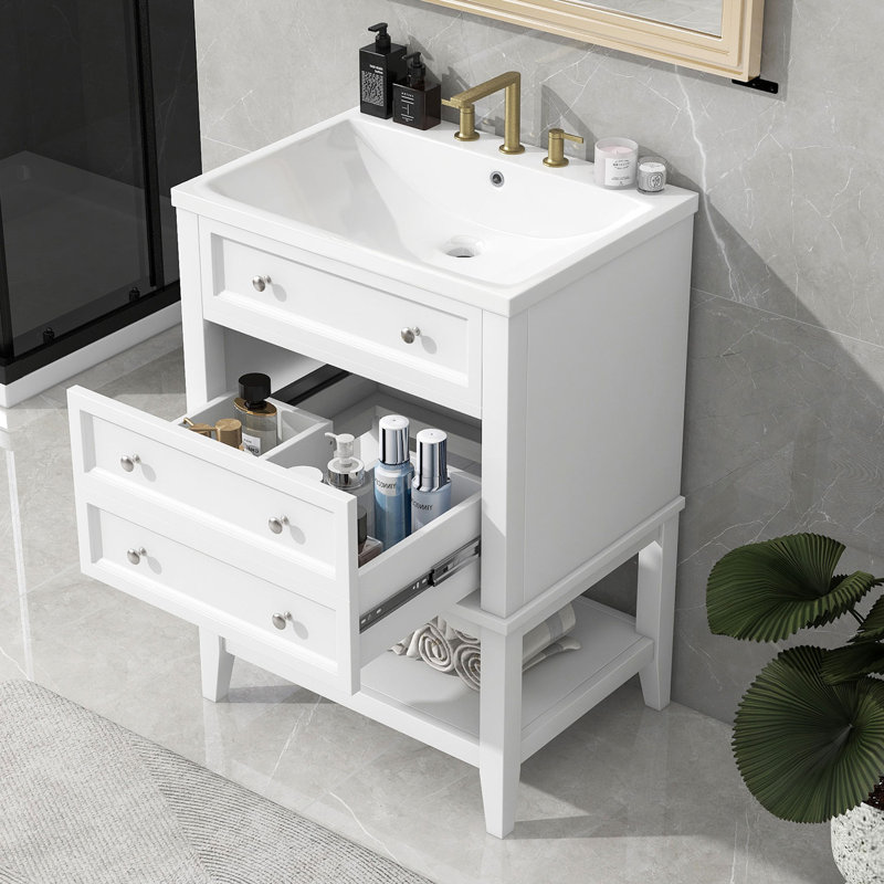 Meuble-lavabo simple autoportant de 24 po avec plateau en céramique Loriece