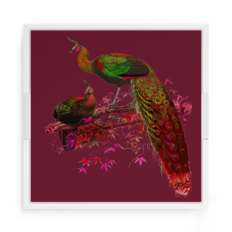Family Pheasants Acrylic Square Decorative Tray, 15"W x 15"D x 2"H, Pinot